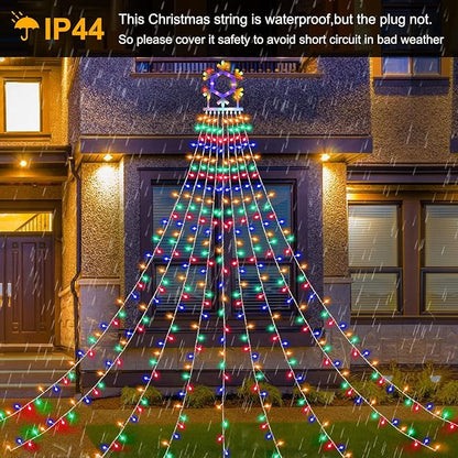 PUHONG Christmas Decorations, 320 LED Outdoor String Lights, Snowflakes Hanging Christmas Tree Topper Lights with 11 Modes for Holiday, Wedding, Party, Yard Decor (Warm White&Multicolored)