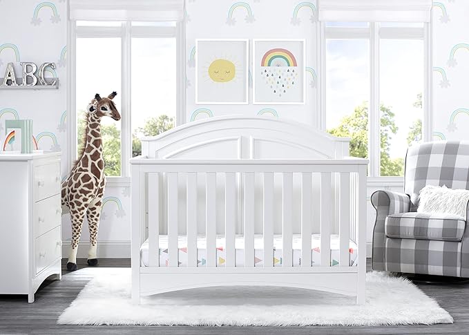 Delta Children Perry 6-in-1 Convertible Crib - Greenguard Gold Certified, Bianca White + Simmons Kids Radiant Sky Dual Sided Baby Crib Mattress and Toddler Mattress (Bundle)