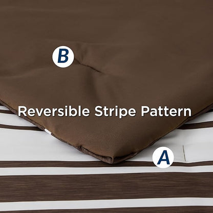 Bedsure Bed in a Bag Twin Size 5-Piece Brown White Striped Bedding Comforter Sets All Season Bed Set with 1 Pillow Sham, Flat Sheet, Fitted Sheet and 1 Pillowcase