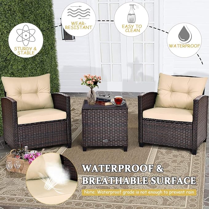 3 PCS Patio Furniture Set, Onesize, Beige