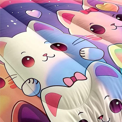 Rainbow Cat Comforter Full Size - Rainbow Cat Bedding for Girls Room Cute Cartoon Rainbow Bedding Full Comforter Sets for Kids, 1 Comforter+2 Pillowcases