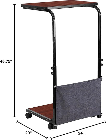 Flash Furniture Charger Mobile Sit-Down, Stand-Up Mahogany Computer Ergonomic Desk with Removable Pouch (Adjustable Range 27'' - 46.5'')
