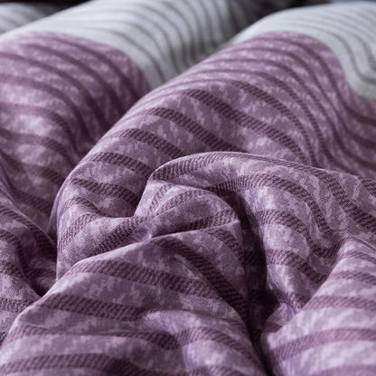 Andency Stripe Comforter Set Full Size (79x90 Inch), 3 Pieces Purple and Gray Patchwork Striped Comforter, Soft Microfiber Down Alternative Comforter Bedding Set with Corner Loops