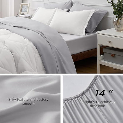 Bedsure Ivory California King Size Comforter Set - 7 Pieces Reversible California King Bed in a Bag, California King Ivory and Grey Bed Set with Comforters, Sheets, Pillowcases & Shams