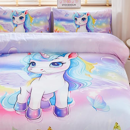 Unicorn Comforter Twin,Princess Twin Comforter,Girls Purple Comforter,Kids Twin Comforter Set for Girls,Unicorn Twin Bedding Set,Unicorn Room Decor