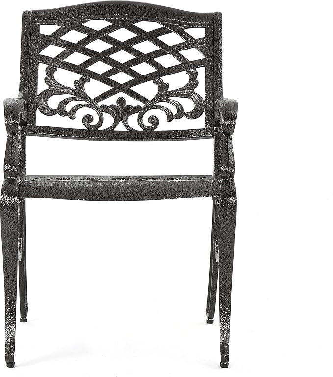 Christopher Knight Home Hallandale Outdoor Sarasota Cast Aluminum Rectangular Dining Set, 7-Pcs Set, Hammered Bronze