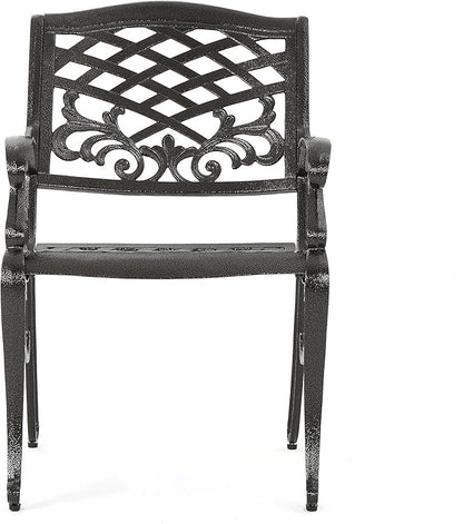 Christopher Knight Home Hallandale Outdoor Sarasota Cast Aluminum Rectangular Dining Set, 7-Pcs Set, Hammered Bronze