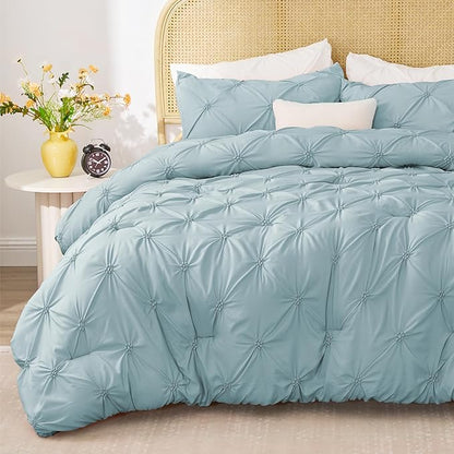BEDELITE Light Blue Twin Comforter Set for Girls - 2 Peices Boho Pintuck Bedding Comforter Sets, Lightweight Soft & Warm Twin Bedding Sets with 1 Pillowcase for All Season