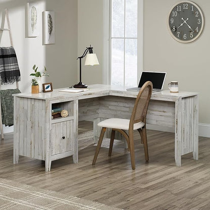 Sauder Dakota Pass L-Desk, L: 59.09" x W: 59.72" x H: 30.00", White Off-White