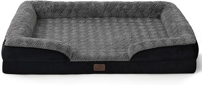 Bedsure Orthopedic Dog Bed for Large Dogs - Calming Dog Sofa Beds Large with Luxurious Short Plush, Big Pet Couch Bed with Removable Washable Cover, Waterproof Lining and Nonskid Bottom, Black