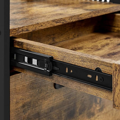 Yaheetech File Cabinets Industrial Office File Cabinet Mobile Filing Cabinet with Open Storage Shelf, Wood Filing Cabinet fits A4, Letter for Home Office Black/Rustic Brown