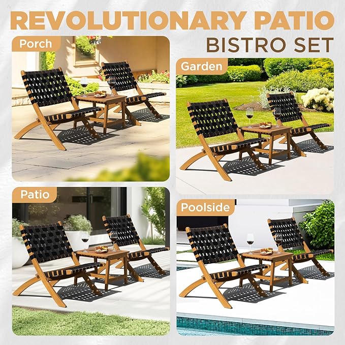 Design Heavy Duty 400lbs Capacity Patio Bistro Piece Outdoor, Onesize, Foldable Reclining Set 3