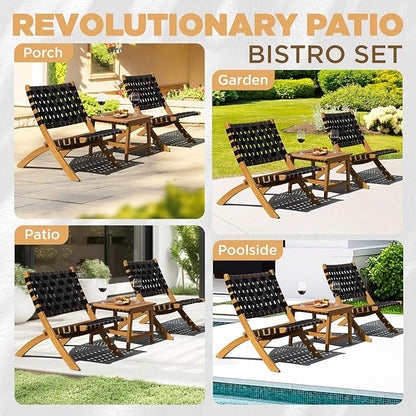 Design Heavy Duty 400lbs Capacity Patio Bistro Piece Outdoor, Onesize, Foldable Reclining Set 3