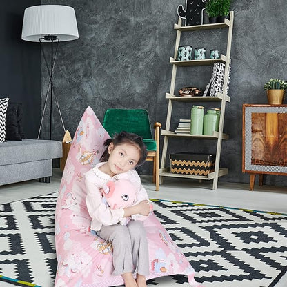 Stuffed Animal Storage Bean Bag Chair Cover, Cotton Pink Unicorn Plush Toy Storage Stuff and Sit Seat for Kids/Teens/Adults, 52" x 31" Extra Large Triangle Floor Sofa, 200L/52Gal, Cover Only