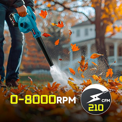 Electric Cordless Leaf Blower 21V, Leaf blower Dual Function Blowing and Vacuuming, with 2 x 4.0AH High Capacity Batteries, Leaf Blower Cordless Effortlessly Clears Blowers for Lawn Care