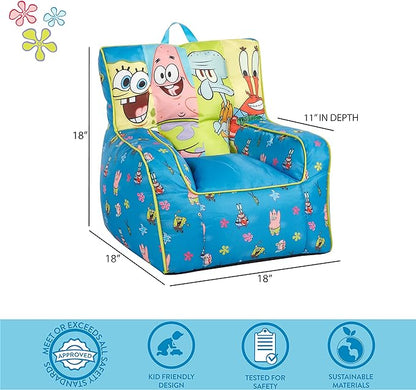 Idea Nuova Nickelodeon Spongebob Squarepants Toddler Nylon Bean Bag Chair with Piping & Top Carry Handle Large
