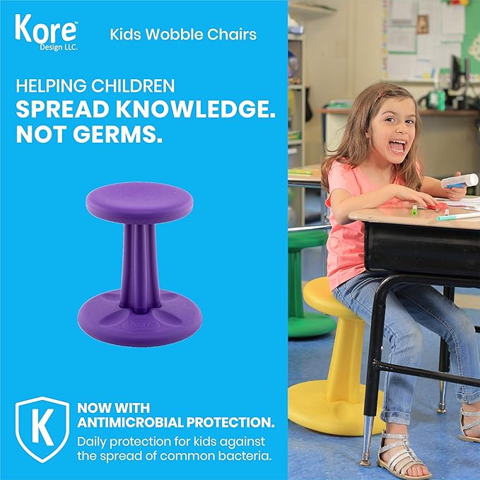 Kore Kids Pre-Teen Wobble Chair - Flexible Seating Stool for Classroom, Home & School, ADD/ADHD - Made in The USA - Age 10-11, Grade 5-6, Purple (18.7in)