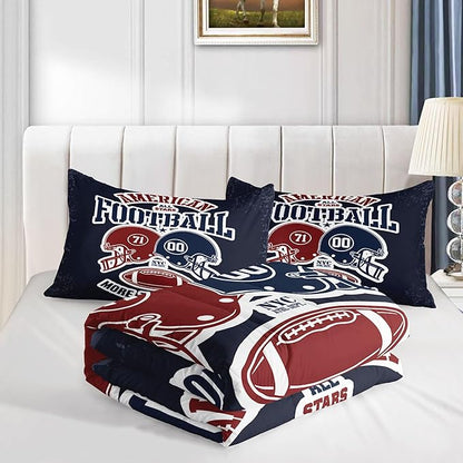 Datura home American Football Comforter Set Vintage Navy American Football Printed Quilt Bedding Set with 1 Comforter and 2 Pillowcases for Boys and Girls Bedroom All Season(Football Navy Queen)