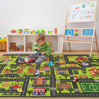 Zareas 3x5 Feet Kids Area Rug Play mat Car Rug for Playroom, Children Educational City Traffic Road Map Fun Car Carpet, Car Rug for Boys Bedroom, Upgrade Anti-Skid Rectangular for Kids Rugs, 60''x36''