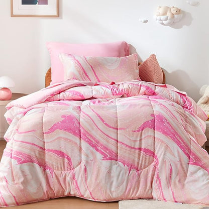 SLEEP ZONE Kids Twin Bedding Comforter Set - 5 Pieces Super Cute & Soft Bedding Sets & Collections with Comforter, Sheet, Pillowcase & Sham - Fade Resistant Easy Care (Ice Cream Pink)