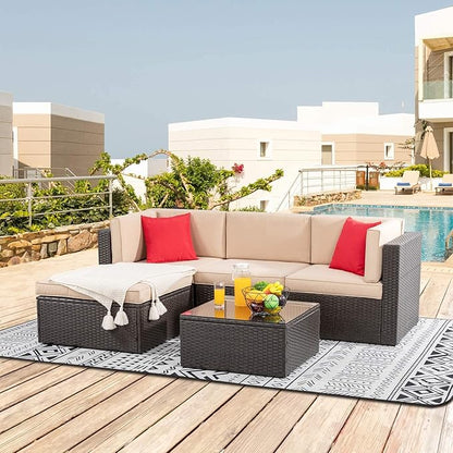 ClawsCover 9Pack Outdoor Seat and Back Cushions Replacement Covers Fit for 5 Pieces 4-Seater Wicker Rattan Furniture Patio Conversation Set Sectional Couch,Light Khaki-Include Cover Only (Large)