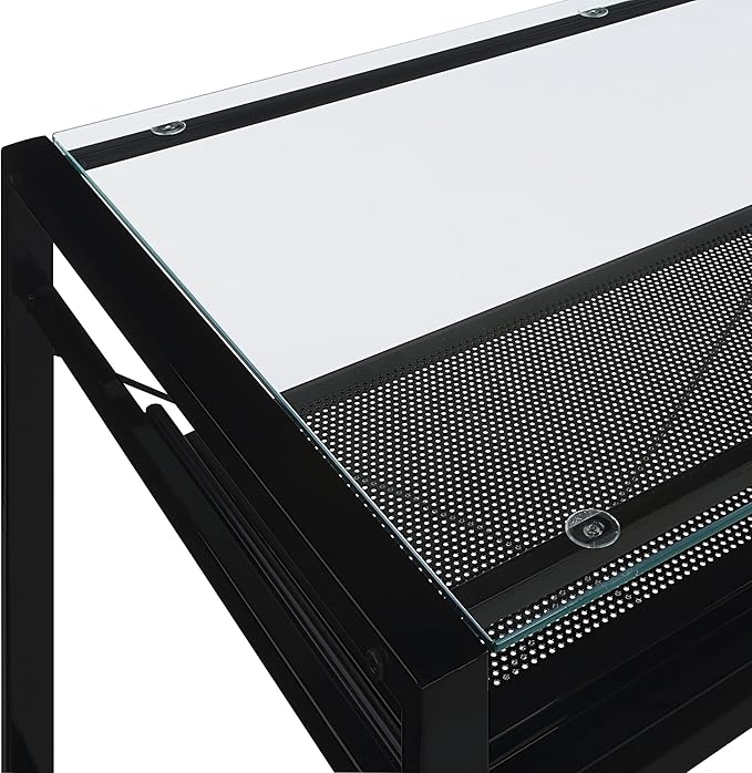 OSP Home Furnishings Zephyr Computer Desk with Keyboard Shelf and Tempered Glass Top, Clear Glass and Black Frame, 36" W x 20" D x 30.25" H