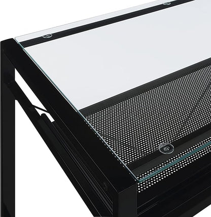 OSP Home Furnishings Zephyr Computer Desk with Keyboard Shelf and Tempered Glass Top, Clear Glass and Black Frame, 36" W x 20" D x 30.25" H