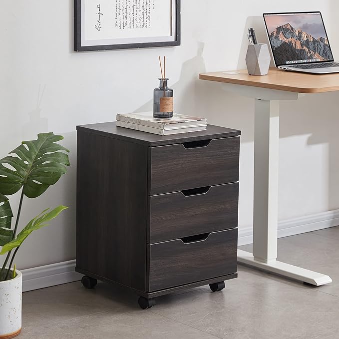 Farini 3-Drawer Vertical Filing Cabinet Rolling Wood Mobile File Cabinets Under Desk for Home Office with Casters (Dark Walnut, Non-Assembled)