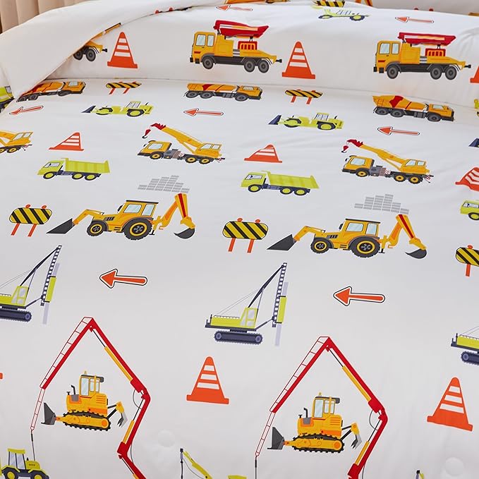 Kids Twin Comforter Set for Boys,Engineering Vehicle Comforter Set Twin,Tractor Comforter,Kids Crane Bedding Sets,Excavator Comforter with 2Pillowcases