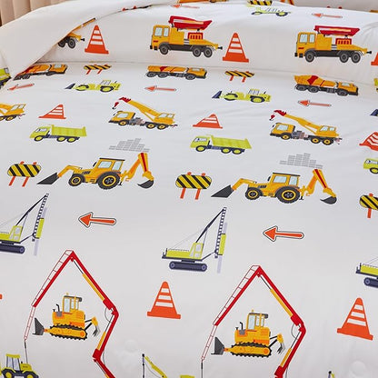 Kids Twin Comforter Set for Boys,Engineering Vehicle Comforter Set Twin,Tractor Comforter,Kids Crane Bedding Sets,Excavator Comforter with 2Pillowcases