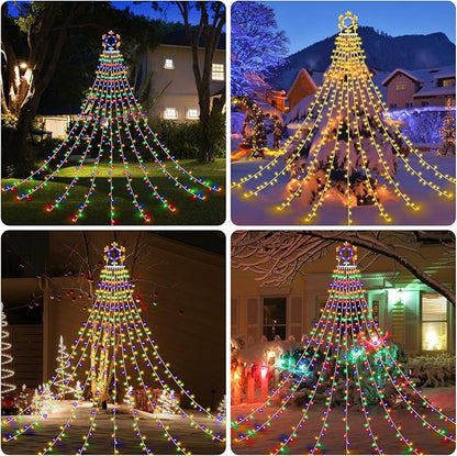 PUHONG Christmas Decorations, 320 LED Outdoor String Lights, Snowflakes Hanging Christmas Tree Topper Lights with 11 Modes for Holiday, Wedding, Party, Yard Decor (Warm White&Multicolored)