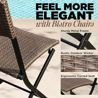 Bistro Set with Round Table, Metal Wicker Design