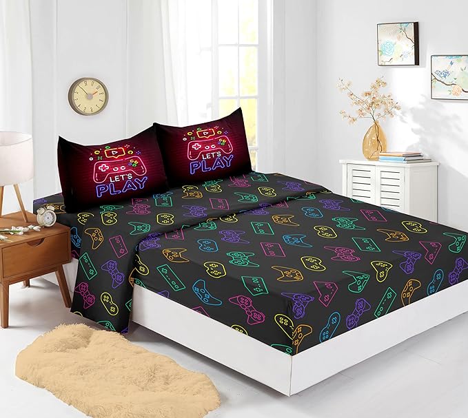 6 PCS Gamer Bedding Sets,Gaming Comforter Set for Boys,Kids Bedding Sets for Boys,Full Size Bedding Sets for Boys,Bed in A Bag with Sheets(Full,Red Color)