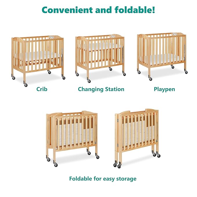 3-in-1 Folding Portable Crib, Natural, Large