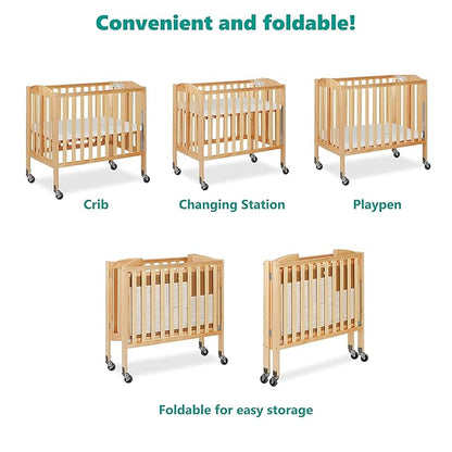 3-in-1 Folding Portable Crib, Natural, Large