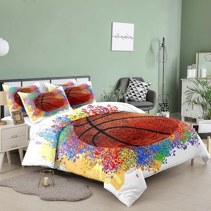 Tailor Shop Basketball Bedding Set for Boys Kids Teens,Sports Queen Size Comforter Set,Kids Basketball Comforter Sets with 2 Pillowcases