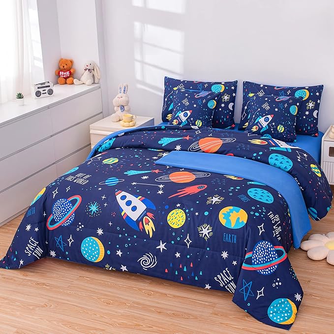 Twin Comforter Set for Boys Girls Space Bedding,Twin Size Comforter Sets Galaxy Bedding Comforter Quilt Set Kids 7pieces,Full Size Bedding Sets with Comforter and Sheets