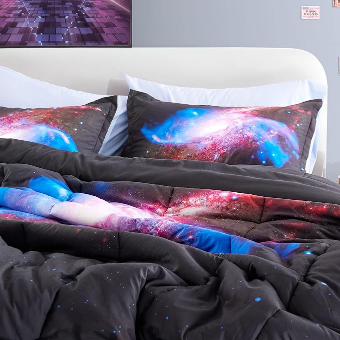 SLEEP ZONE Kids Bedding Twin Comforter Set - Super Soft & Cute Printed 2-Piece Comforter Set All Seasons for Boys, Girls, Fade Resistant, Machine Washable, Purple Galaxy
