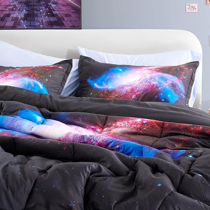 SLEEP ZONE Kids Bedding Twin Comforter Set - Super Soft & Cute Printed 2-Piece Comforter Set All Seasons for Boys, Girls, Fade Resistant, Machine Washable, Purple Galaxy
