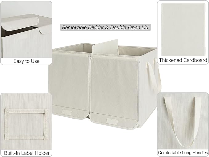 StorageWorks Toy Storage Organizer with Flip-Top Lids, Toy Bins for Living Room, Nursery Room, Playroom, Large Toy Chest for Kids, Mixing of Beige, White & Ivory, 24 ¾"L x 13" W x 16" H