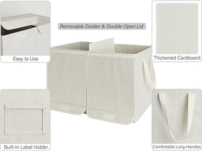 StorageWorks Toy Storage Organizer with Flip-Top Lids, Toy Bins for Living Room, Nursery Room, Playroom, Large Toy Chest for Kids, Mixing of Beige, White & Ivory, 24 ¾"L x 13" W x 16" H