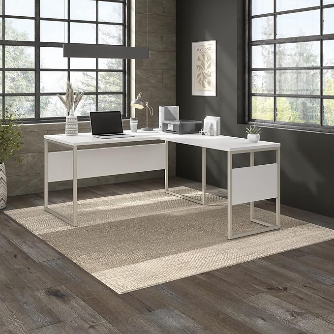 Bush Business Furniture Hybrid L Shaped Table Desk with Metal Legs, 60W x 30D, White