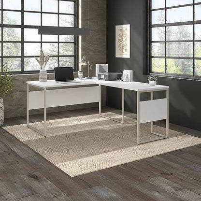 Bush Business Furniture Hybrid L Shaped Table Desk with Metal Legs, 60W x 30D, White