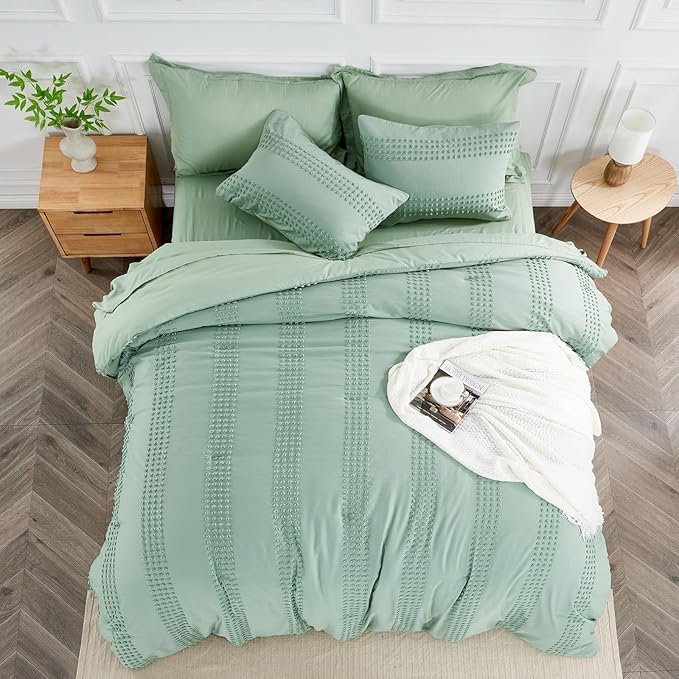 ENJOHOS Sage Green Comforter Twin XL - Boho Twin Bedding for Teen Girls, 3 PCS Tufted Comforter with Pom Pom Design for All Season, Lightweight Soft Microfiber Comforter with 2 Pillow Cases