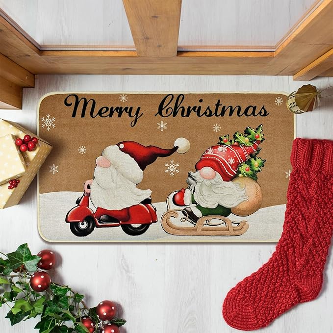 Vanleonet Merry Christmas Gnome Door Mat, Christmas Welcome Decorative Doormat,Winter Xmas Holiday Front Porch Rugs, Outdoor Indoor Entrance Doormat, Front Door Mats Floor Mat, 29 x 17 Inch