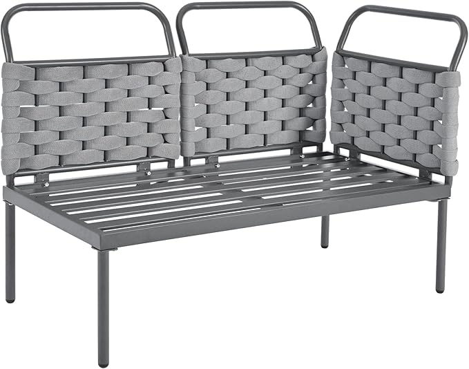 5-Piece Outdoor Furniture Sectional Conversation Sofa Set with Loveseat, Glass Table and Removable Cushions, All Weather Patio Woven Rope L-Shaped Couch for Garden Backyard, Gray+Beige
