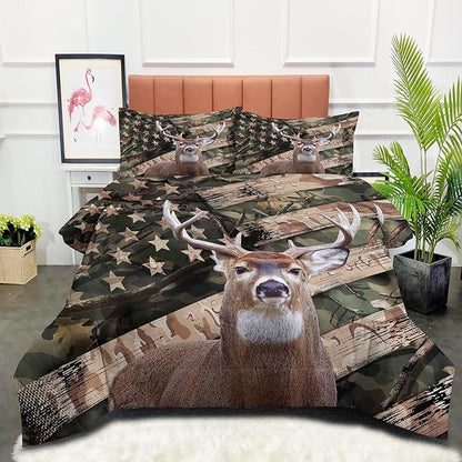 NINENINE Camo Deer Comforter Sets Twin Size,American Flag Wildlife Forest Bedding for Boys Adult Teens,Western Theme Hunted Animal Comforter Sets with 1 Comforter 1 Pillowcase…