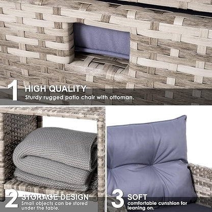 Pamapic 5 Pieces Wicker Patio Furniture Set Outdoor Patio Chairs with Ottomans Conversation Furniture with coffetable for Poorside Garden Balcony(Purple Cushion + Grey Ratten)…