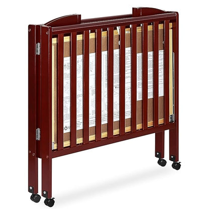 Dream On Me 3 in 1 Portable Folding Stationary Side Crib in Cherry, Greenguard Gold Certified, Safety Wheel with Locking Casters, Convertible, 3 Mattress Heights