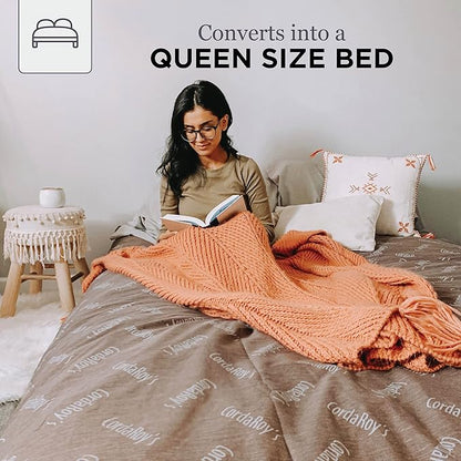 CordaRoy's Chenille Bean Bag - Convertible Bean Bag Chair & Bed - Machine-Washable Chenille Fabric Cover - for Basement, Living Room, Game Room, Dorm & More - Queen Size - Rainforest